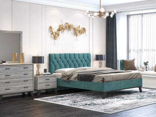 Bed N78 Blue Fabric & Ash Grey Furniture