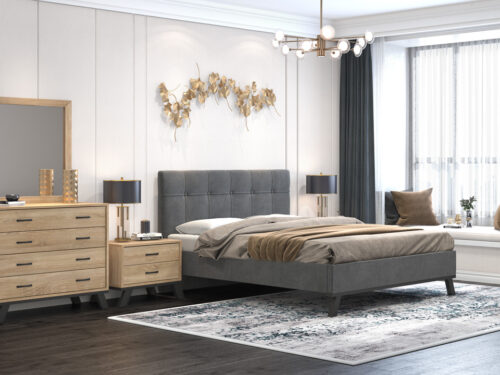 Bed N80 Dark Grey Fabric & Latte Furniture