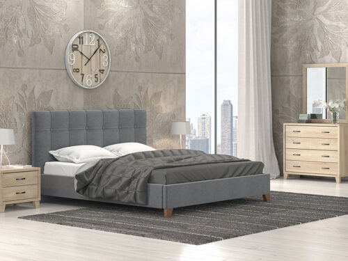 Bed N62 Dark Grey Fabric & Latte Furniture