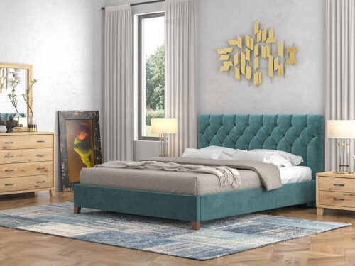 Bed N63 Blue Fabric & Honey Furniture