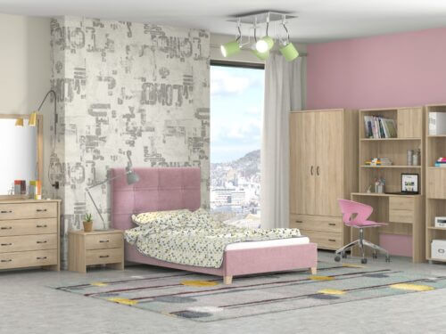 Children's Bed N64 Pink Fabric & Latte Furniture