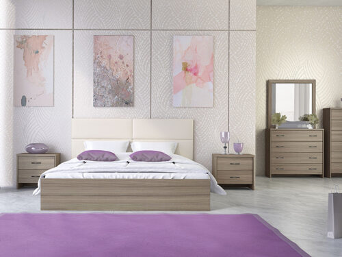 Bed N6 With Beige Technoderma & Mocha Furniture