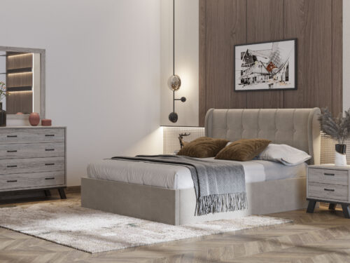 Trunk Bed N84 Ecru Fabric & Ash Grey Furniture