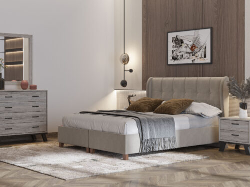 Trunk Bed N85 Ecru Fabric & Ash Grey Furniture