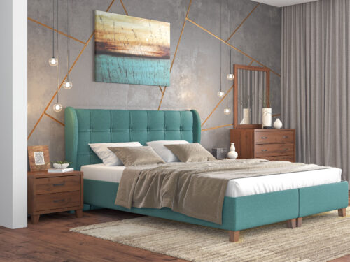 Trunk Bed N89 Blue Fabric & New Walnut Furniture