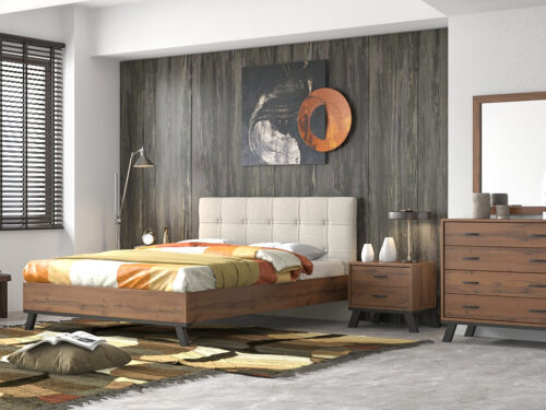 Bed Ν77 With Ecru Fabric & New Walnut Furniture