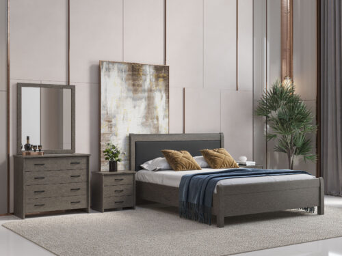 Bed 26a With Black Fabric & Dark Oak Furniture