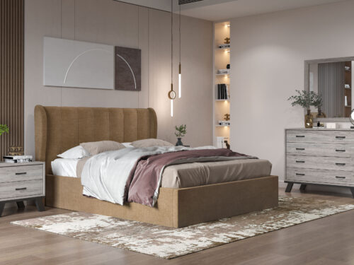 Trunk Bed N82 Camel Fabric & Ash Grey Furniture