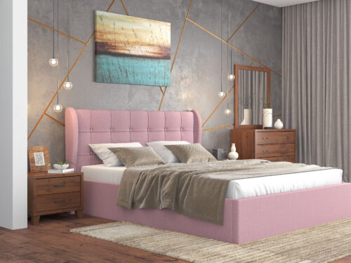 Trunk Bed N88 Pink Fabric & New Walnut Furniture