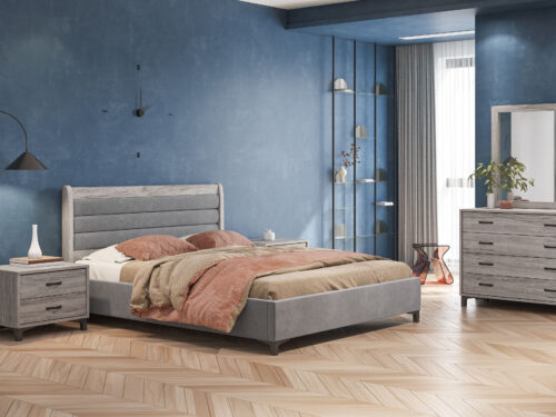 Bed N92 Light Grey Fabric & Ash Grey Furniture