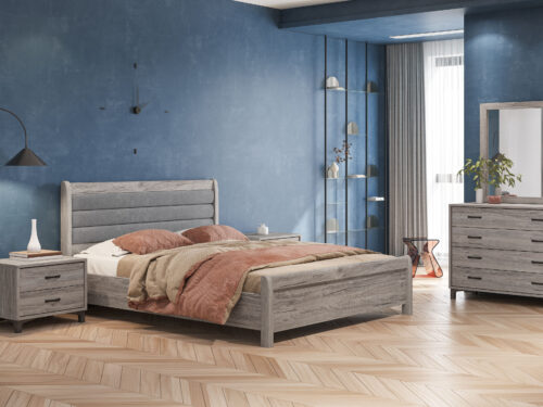 Bed N93 Light Grey Fabric & Ash Grey Furniture